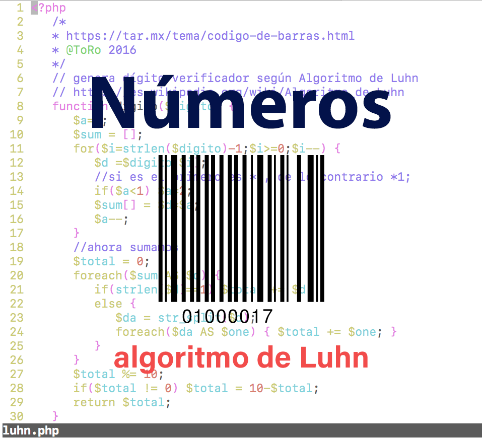 Crear y validar números de longitud fija con algoritmo de Luhn