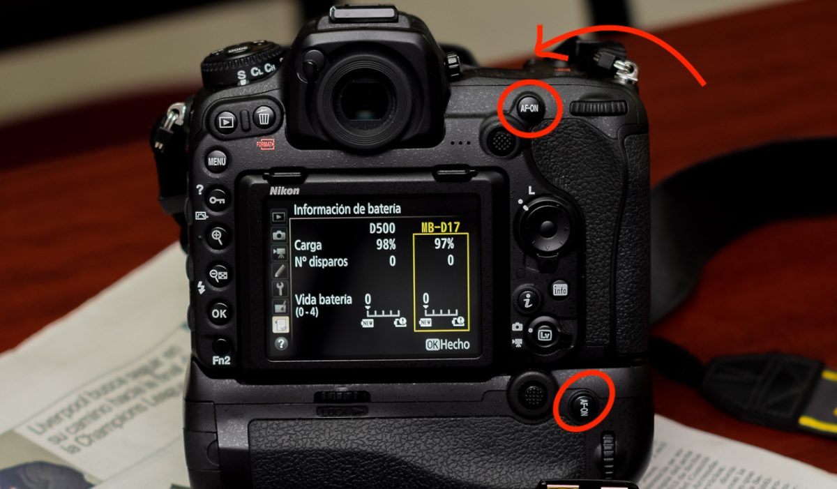 Usar el botón AF-ON para el enfoque automático separado del disparo en Nikon D500
