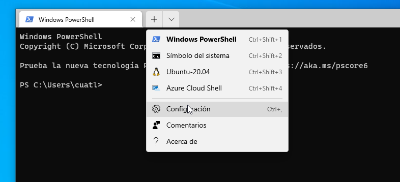 Terminal con pestañas en Windows 10, Ubuntu